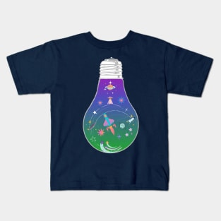 Galaxy space rocket planet light bulb - Kawaii Kids T-Shirt